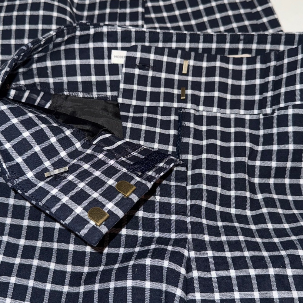 Loft Modern Skinny Ankle Pant Size 4 Navy and White Plaid Office Teacher Work - Picture 10 of 13